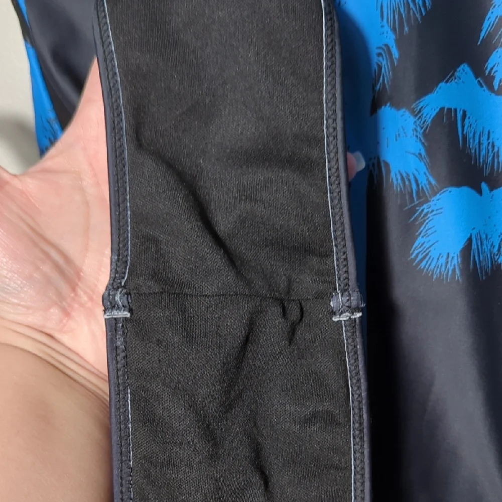 Fashion Nova Drip Palms One Piece Swimsuit Black Blue‎ Long Sleeve Tropical XL